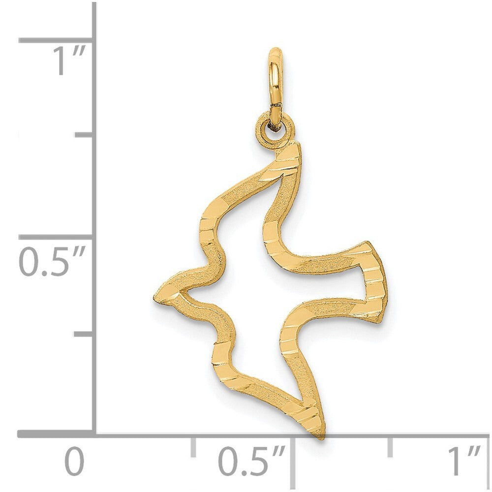14k Yellow Gold Satin and Diamond-Cut Dove Charm Pendant for Women