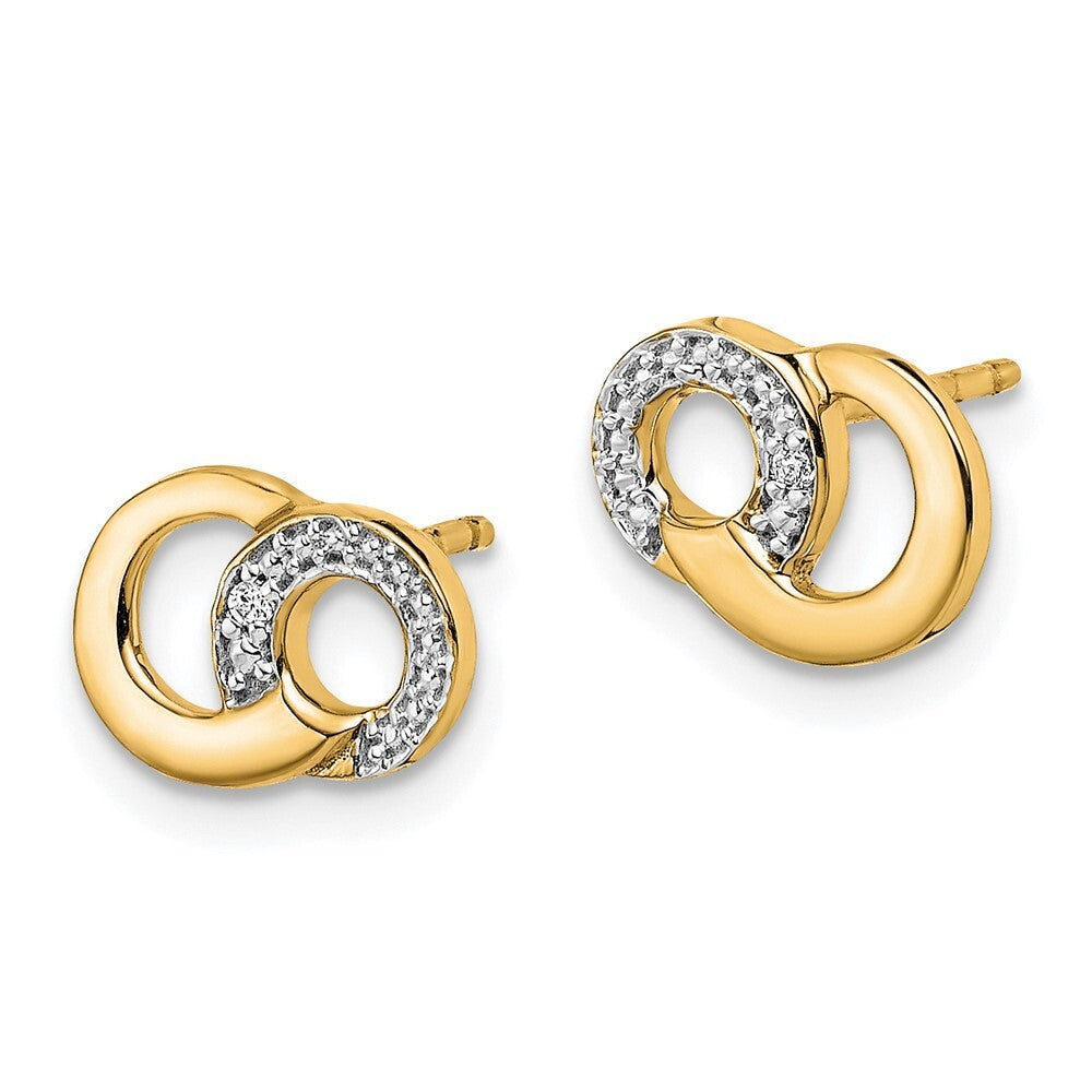 14k Yellow Gold with White Rhodium Diamond Circles Stud Earrings Gift for Women
