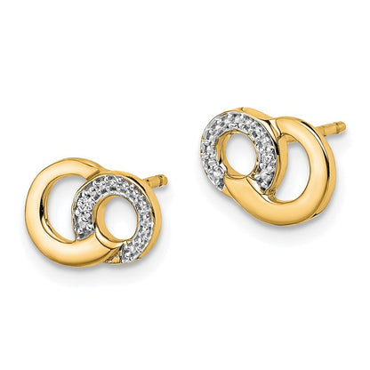 14k Yellow Gold with White Rhodium Diamond Circles Stud Earrings Gift for Women