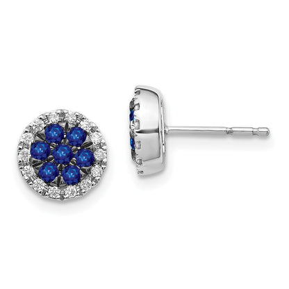 14k White Gold Diamond and Sapphire Circle Stud Earrings