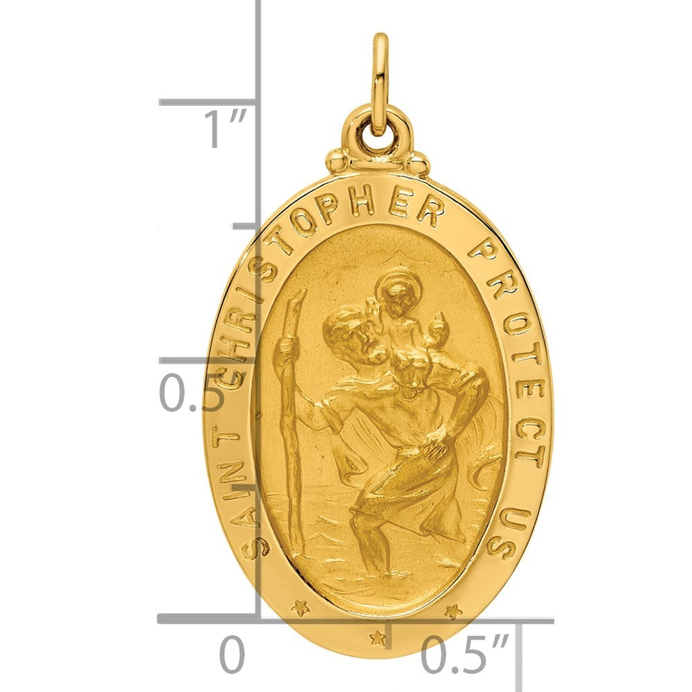 14k Yellow Gold Solid Polished Satin Medium Oval St. Christopher Medal