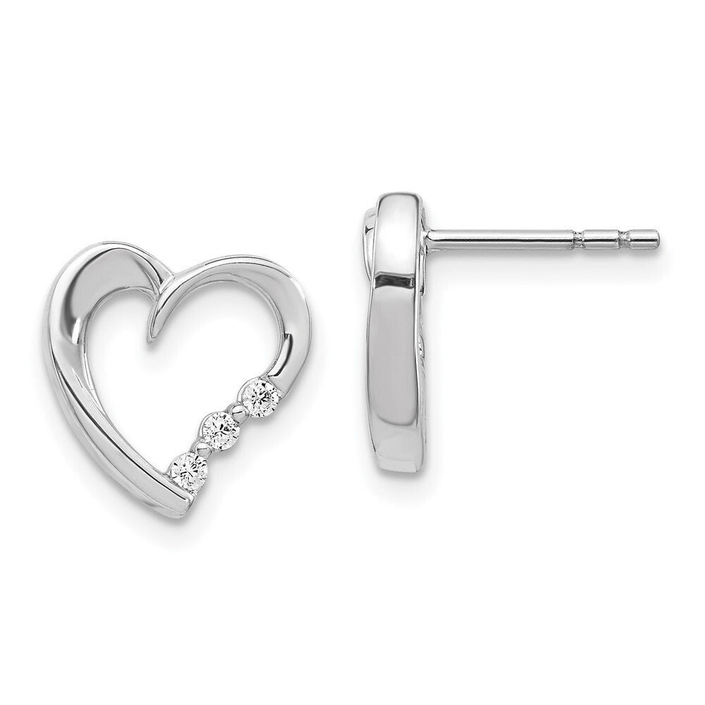 14k White Gold Diamond Heart Stud Earrings