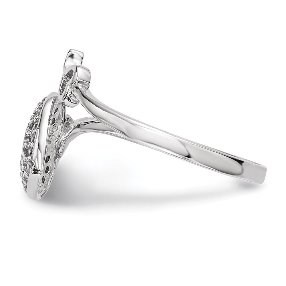 Sterling Silver Rhodium-plated Cubic Zirconia Heart Lock and Key Ring Size 6