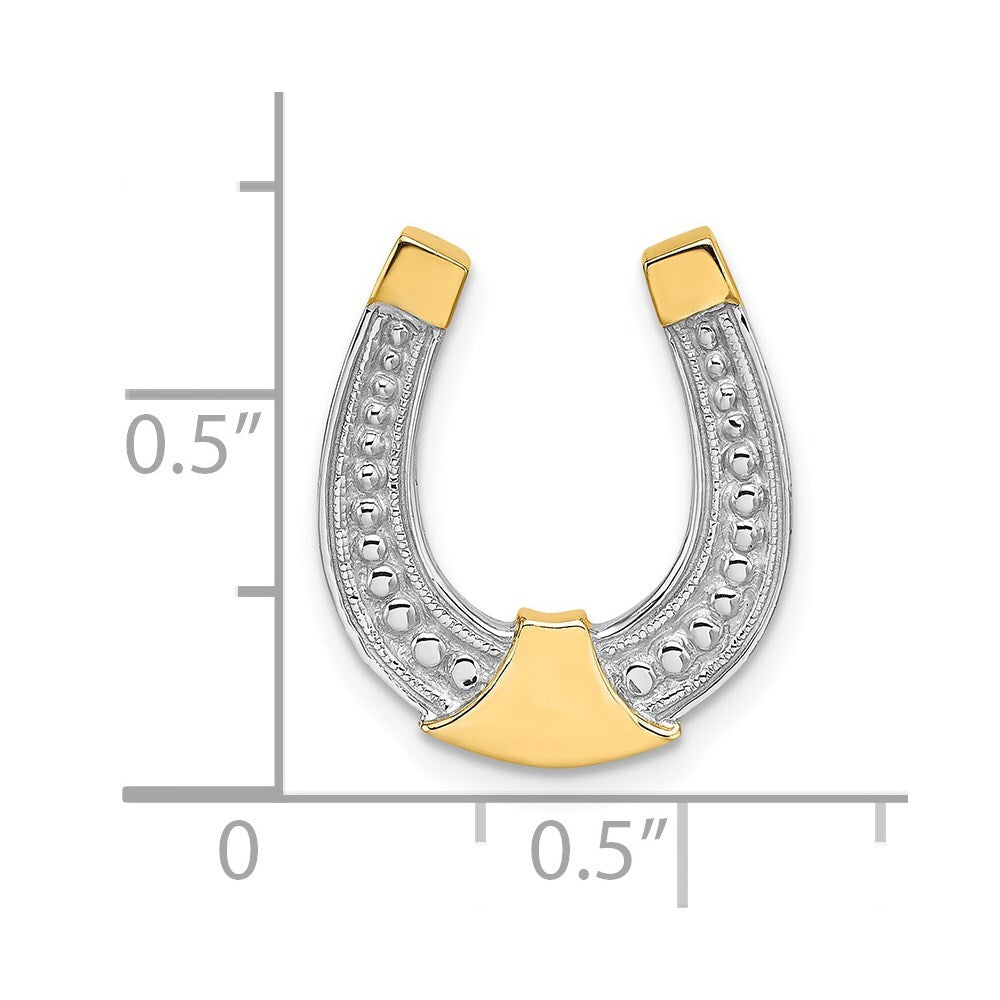 14k Yellow Gold  Rhodium Horseshoe Chain Slide Charm Pendant for Women