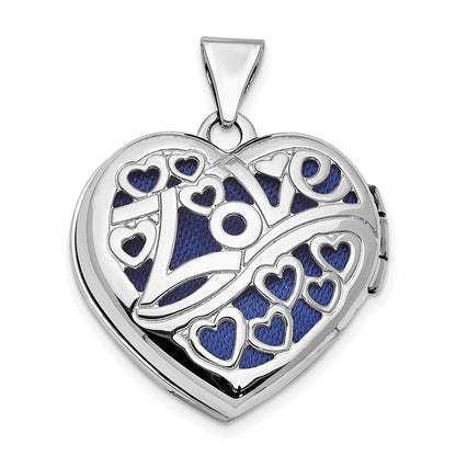 14k White Gold Hearts & LOVE Reversible 19mm Heart Locket Pendant for Women