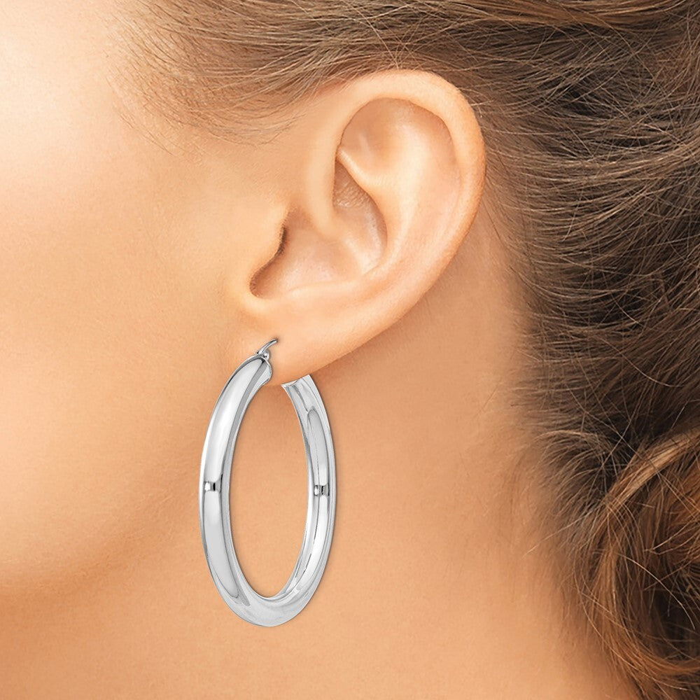 Sterling Silver Rhodium-plated 5mm Round Hoop Earrings