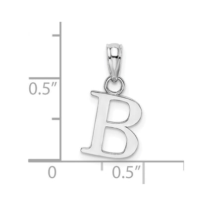 14K White Polished Block Letter B Initial Pendant