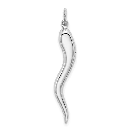 14k White Gold Solid Polished 3-D Large Italian Horn Charm