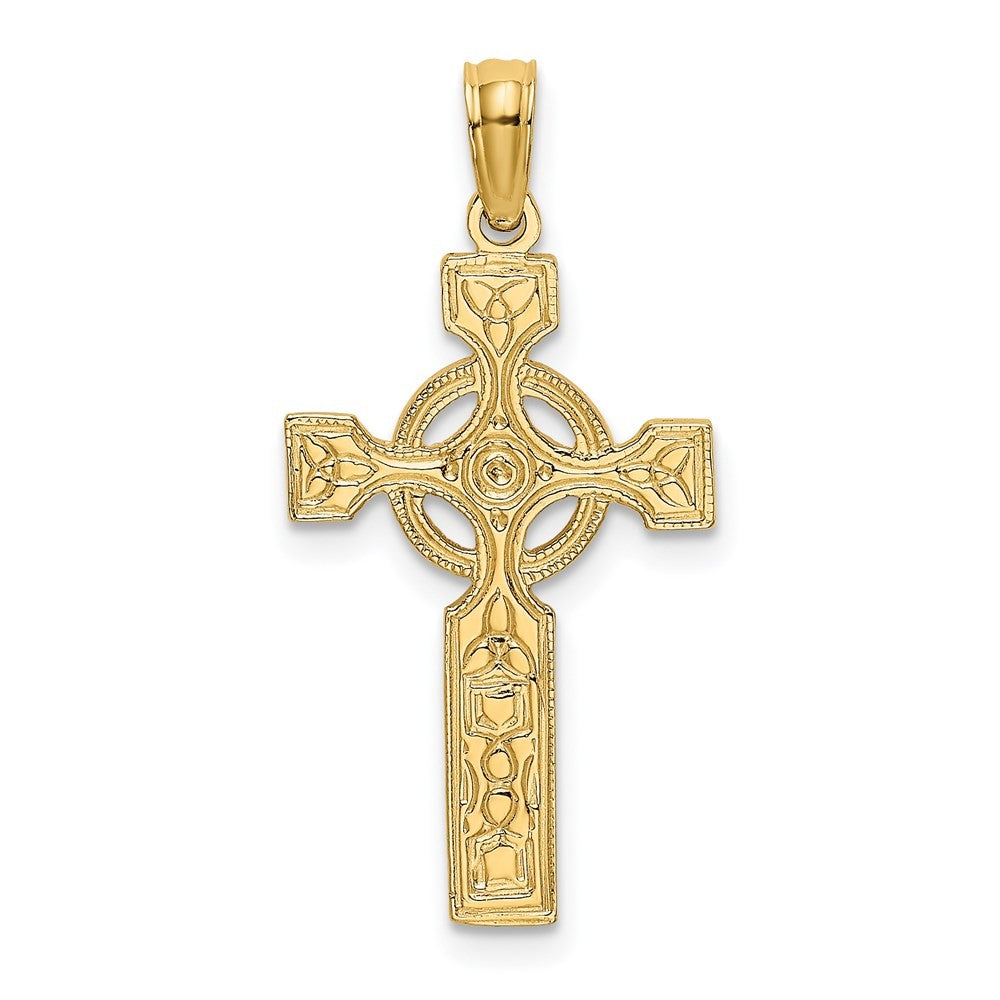 14k Yellow Gold Engraved Celtic Cross w/ Eternity Circle Charm