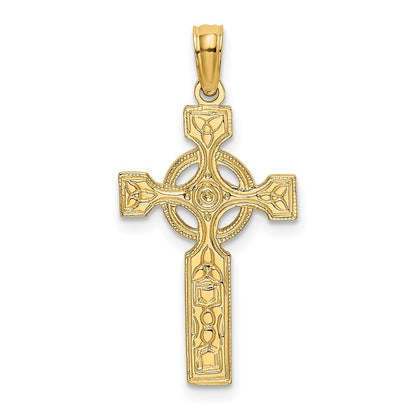 14k Yellow Gold Engraved Celtic Cross w/ Eternity Circle Charm