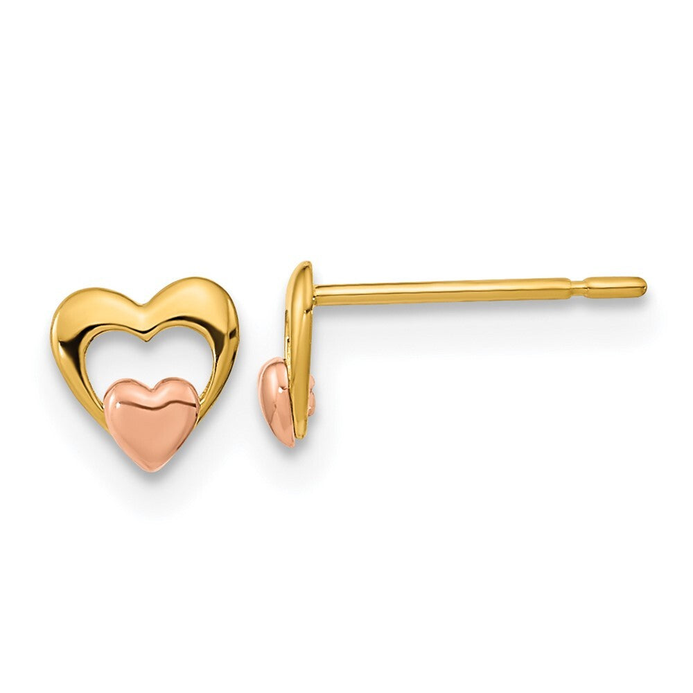 14k Yellow & Rose Gold Children's Heart Stud Earrings