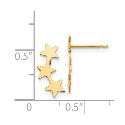 14k Yellow Gold Polished 3-Star Stud Earrings Gift for Women