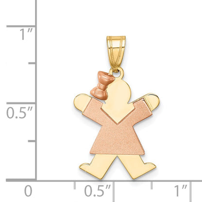14k Two-tone Gold Small Girl with Bow on Left Engravable Charm Pendant