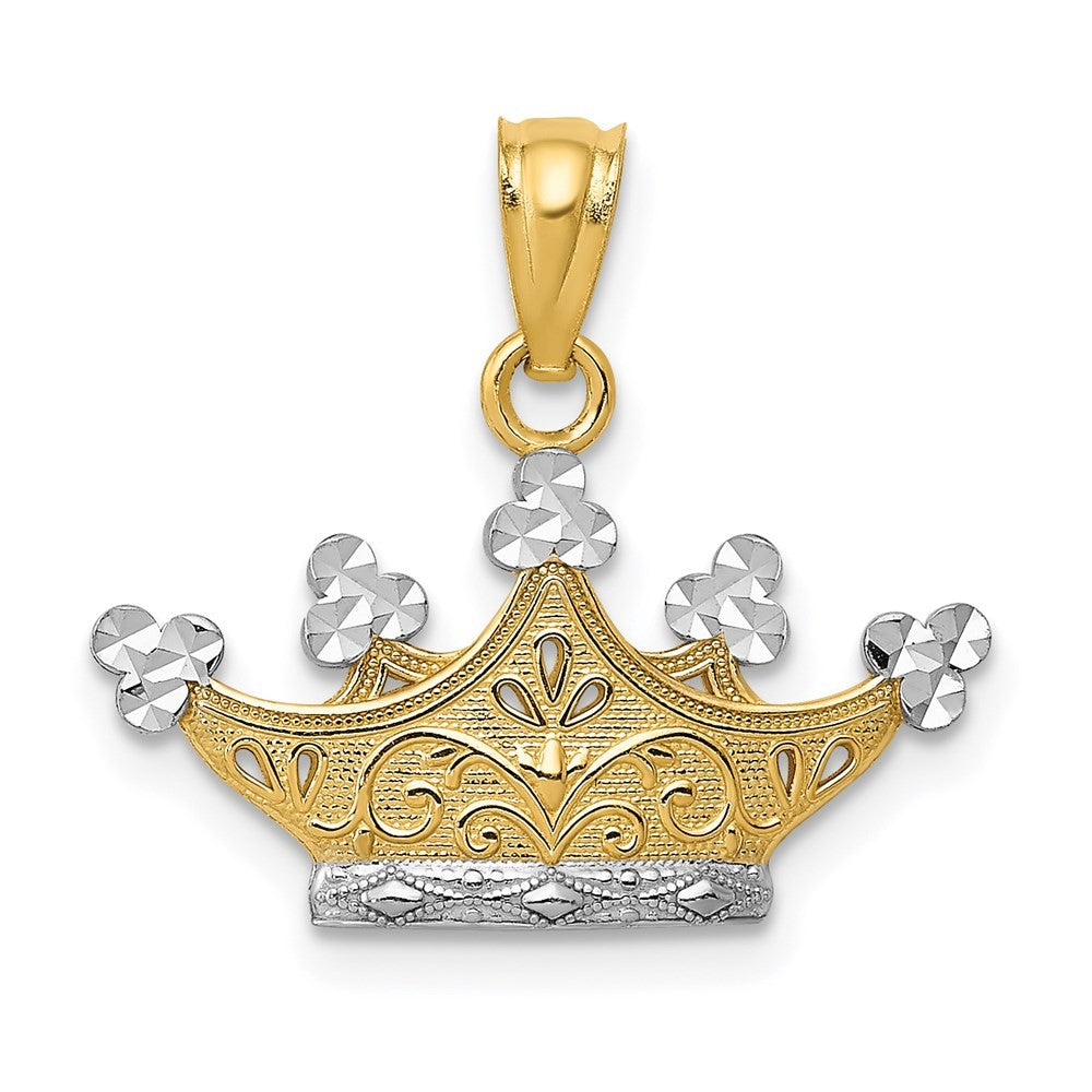 14k Yellow Gold and White Rhodium Crown Pendant