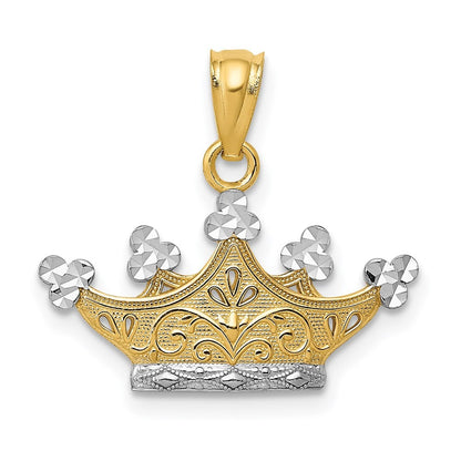 14k Yellow Gold and White Rhodium Crown Pendant