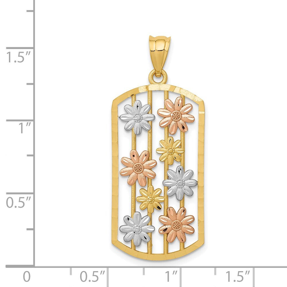 14k Two-tone Gold White Rhodium Framed Daisy Pendant for Women