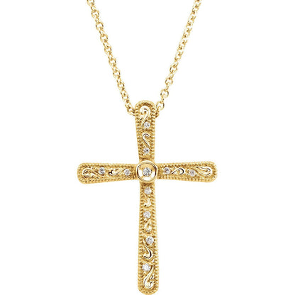 14k Yellow Gold .05 CTW Natural Diamond Cross Pendant Necklace 18"