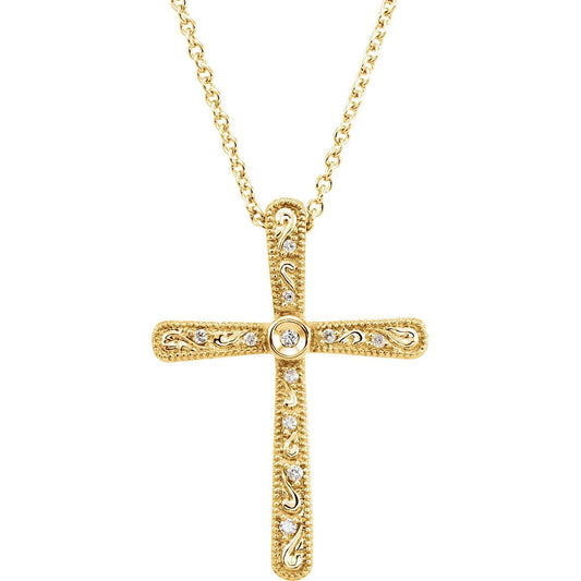 14k Yellow Gold .05 CTW Natural Diamond Cross Pendant Necklace 18"