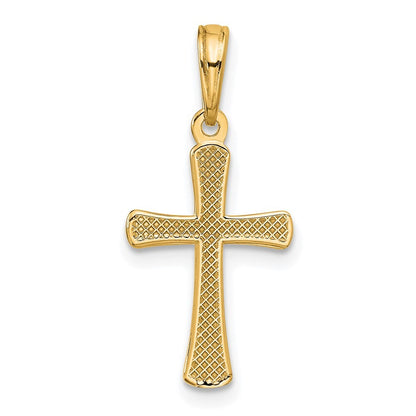 14k Yellow Gold Polished Beveled Cross  Round Tips Charm Pendant for Women