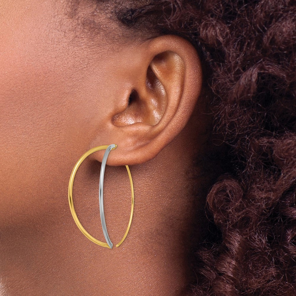 14k Yellow Gold w/Rhodium Large Dangle Threader Earrings