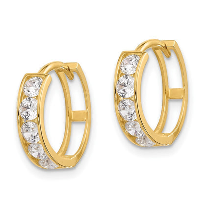 14k Yellow Gold Polished Cubic Zirconia 4x14mm Huggie Hoop Earrings