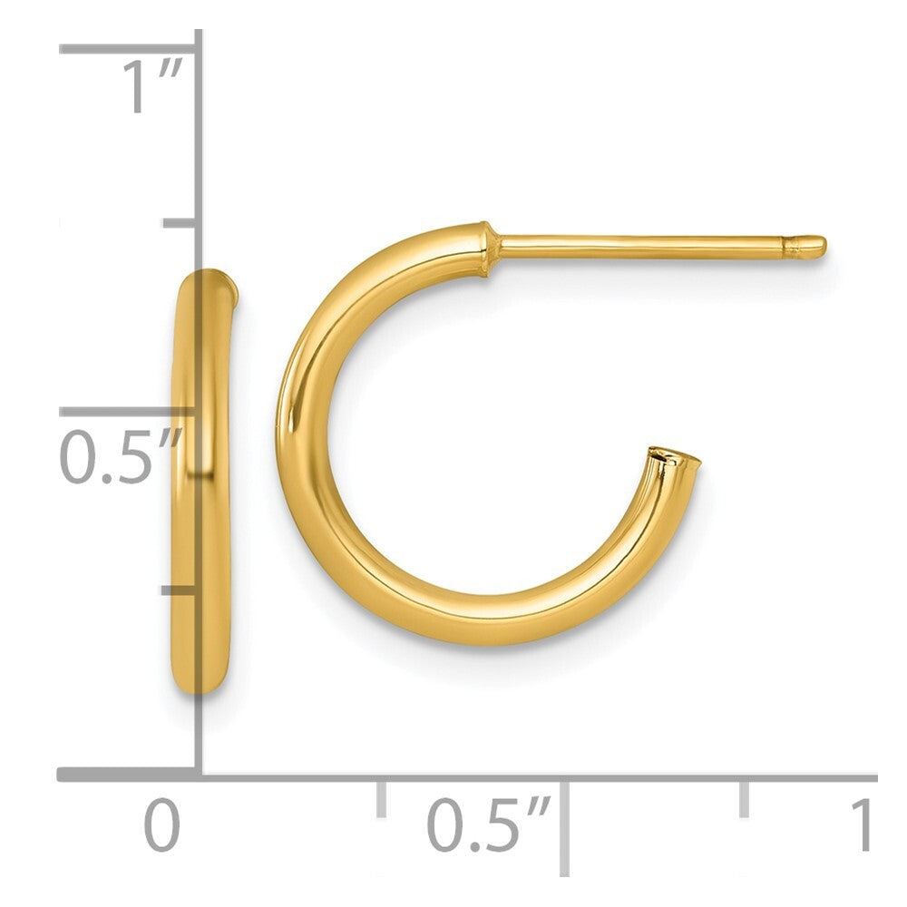 14k Yellow Gold Polished 2.0 x 15mm Tube C-Hoop Earrings Gift for Women