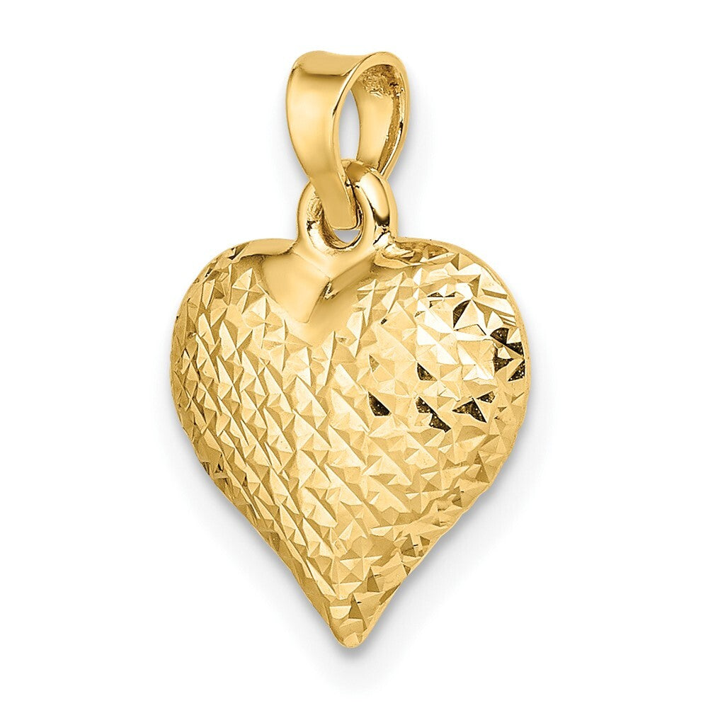 14k Yellow Gold Polished Diamond-cut Large Puffed Heart Pendant for Women