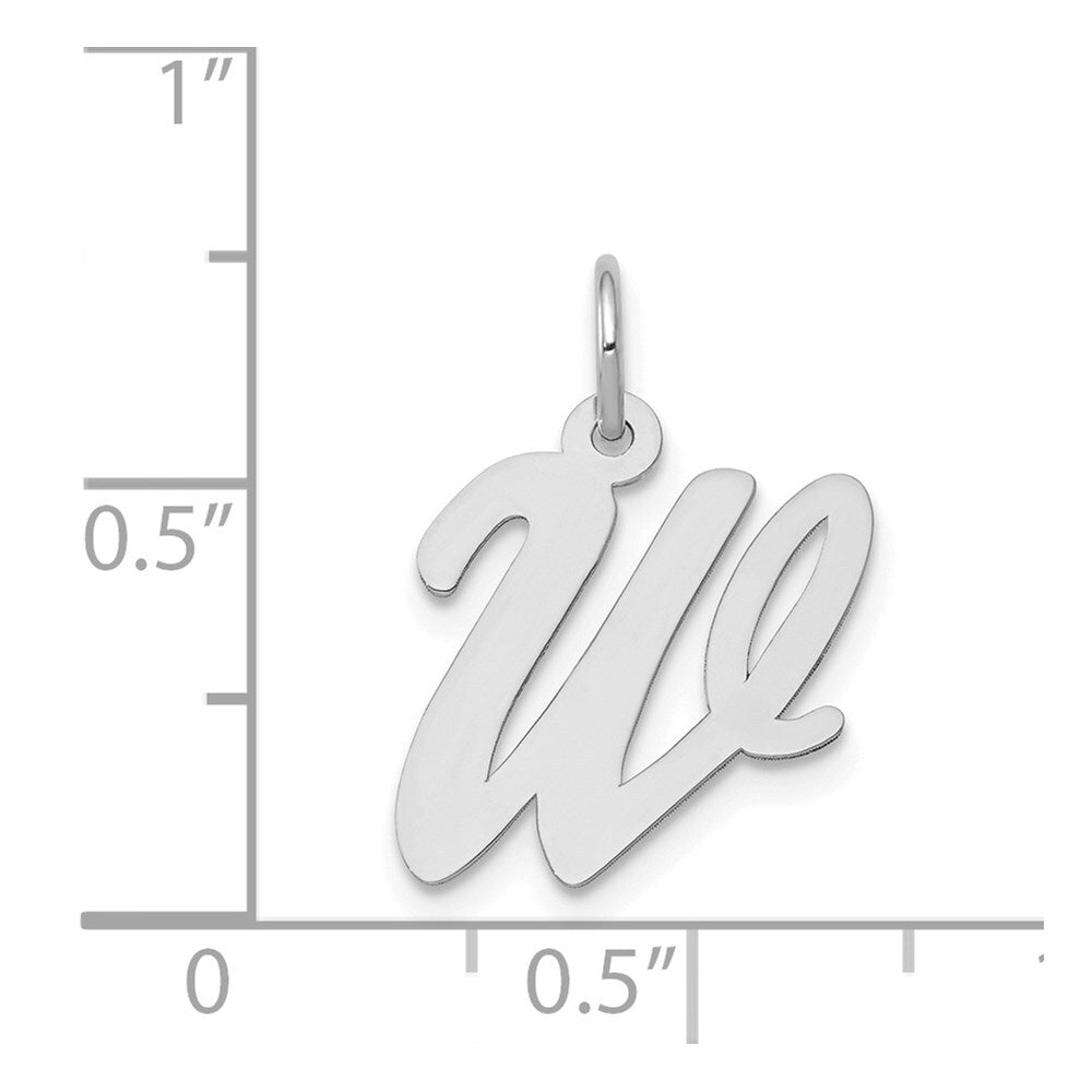 14k White Gold Medium Script Letter W Initial Charm Pendant for Women