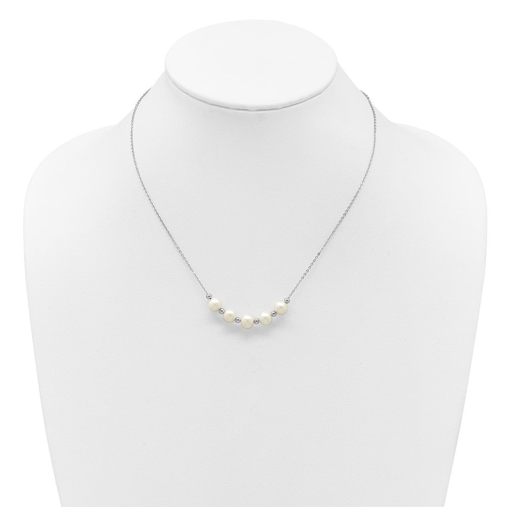 Sterling Silver 7mm Semi-Round Cultured Pearl and Beads Necklace 16" w/ 2" Ext