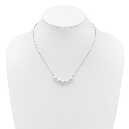 Sterling Silver 7mm Semi-Round Cultured Pearl and Beads Necklace 16" w/ 2" Ext