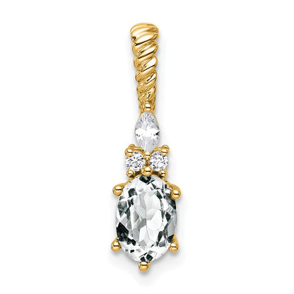 14k Yellow Gold Polished Diamond and White Topaz Twisted Chain Slide
