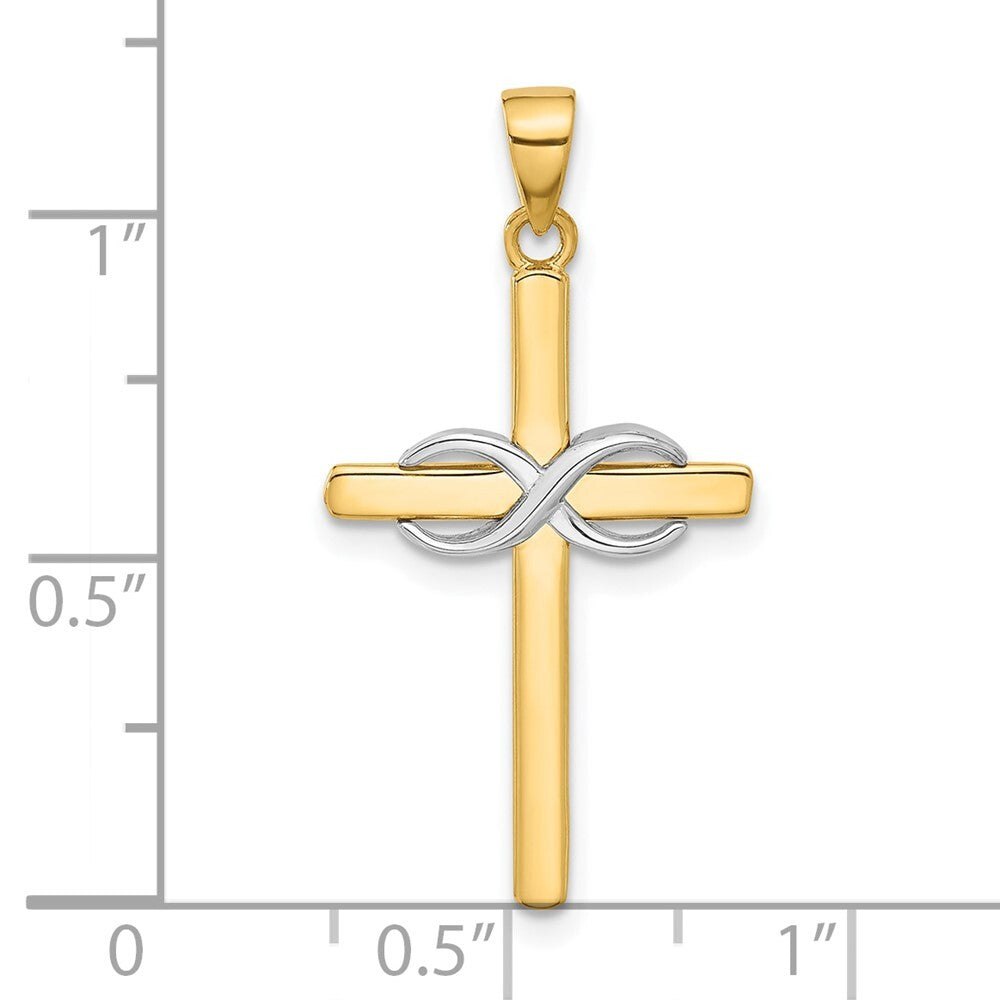 14k Two-tone Gold Polished Infinity Cross Pendant for Women