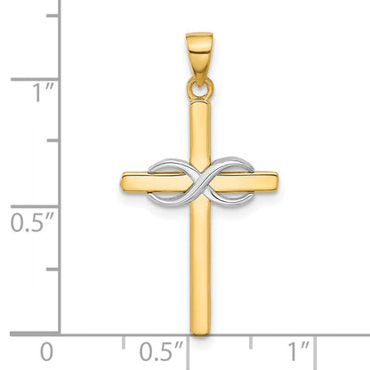 14k Two-tone Gold Polished Infinity Cross Pendant for Women