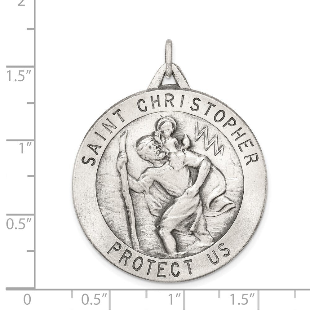 Sterling Silver Antiqued St. Christopher Medal Pendant