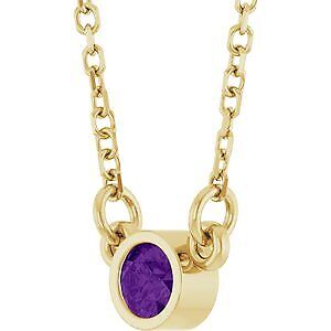 14k Yellow Gold Natural Amethyst Solitaire 16" Necklace for Women