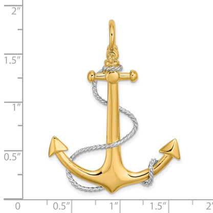 14k Yellow Gold w Rhodium 3-D Large Anchor w Rope and Shackle Bail Charm