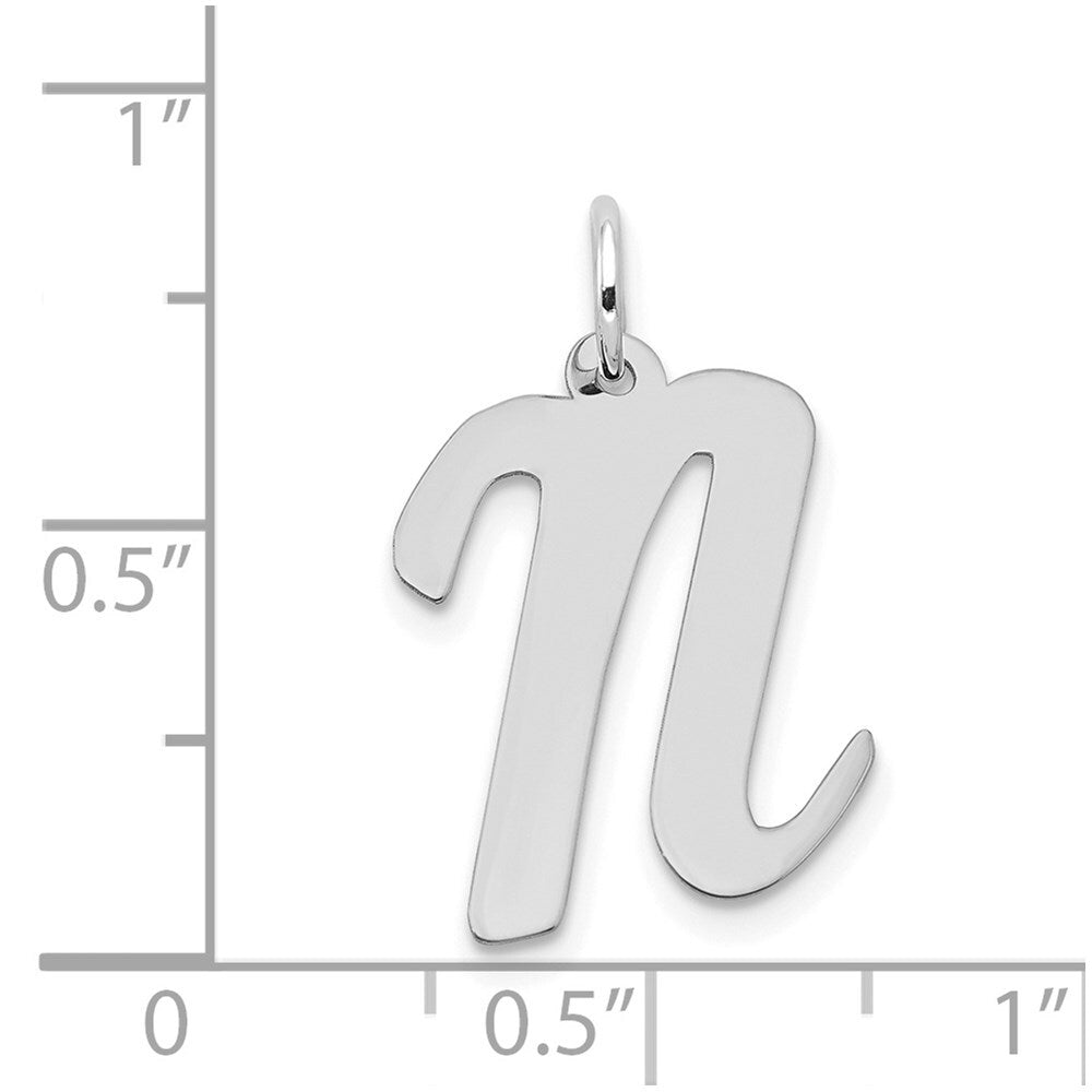 14k White Gold Large Script Letter N Initial Charm Pendant for Women