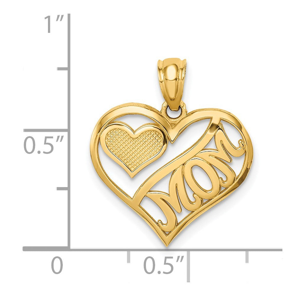 14k Yellow Gold Polished MOM and Heart In Heart Pendant