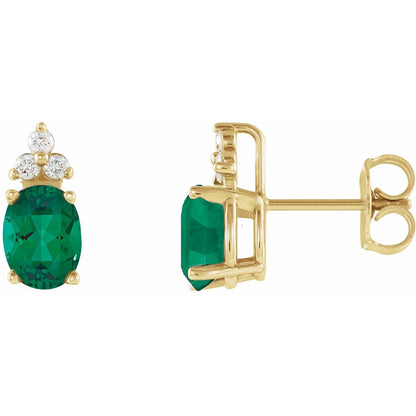 14k Yellow Gold Natural Emerald and .06 CTW Natural Diamond Stud Earrings