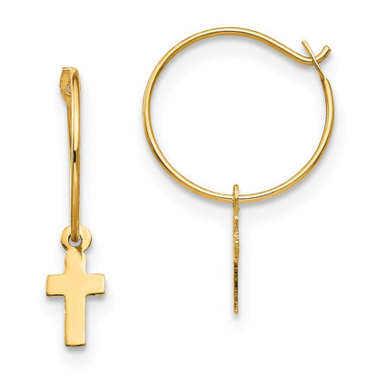 14k Yellow Gold Endless Hoop Small Cross Earrings Gift for Women