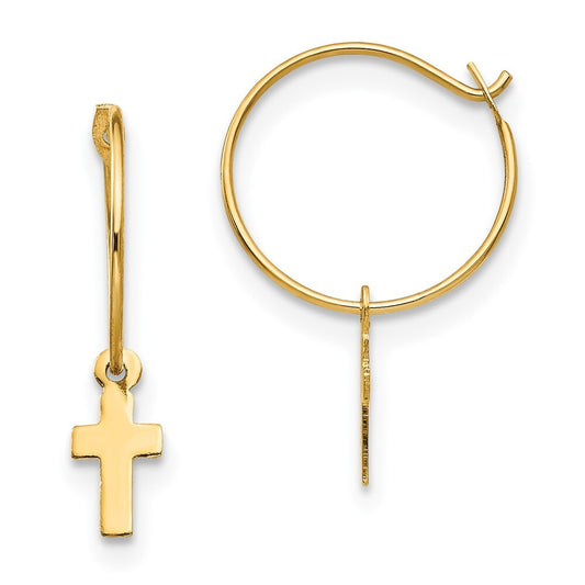 14k Yellow Gold Endless Hoop Small Cross Earrings Gift for Women