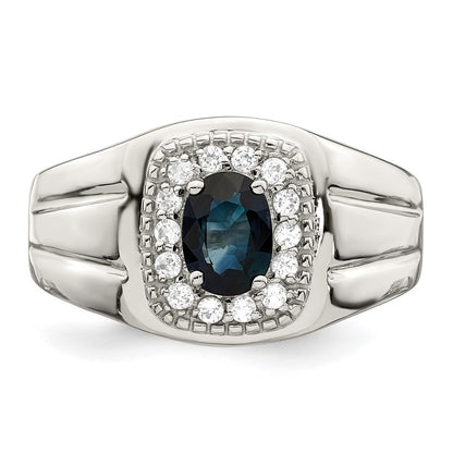 Sterling Silver Rhod-plated Men's Blue Sapphire and White Topaz Ring Size 9