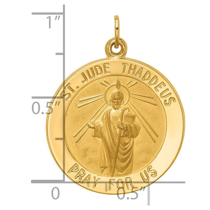 14k Yellow Gold Solid Polished Satin Medium Round St. Jude Thaddeus Medal