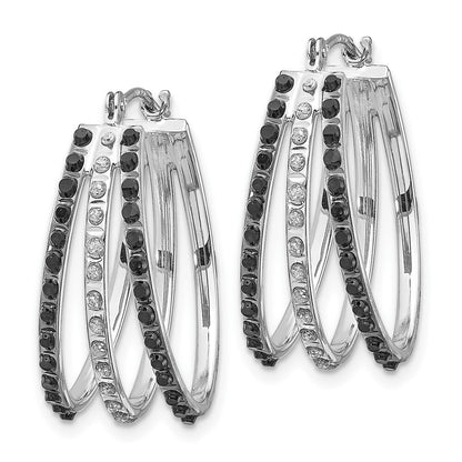 14k White Gold Diamond Fascination Black & W Diamond Triple Oval Hinged Hoop Ear