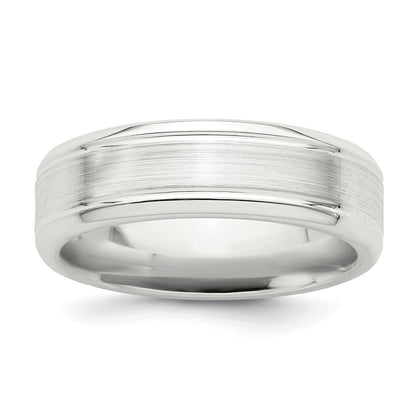 Sterling Silver 6mm Brushed Flat Grooved Beveled Edge Fancy Band Size 9