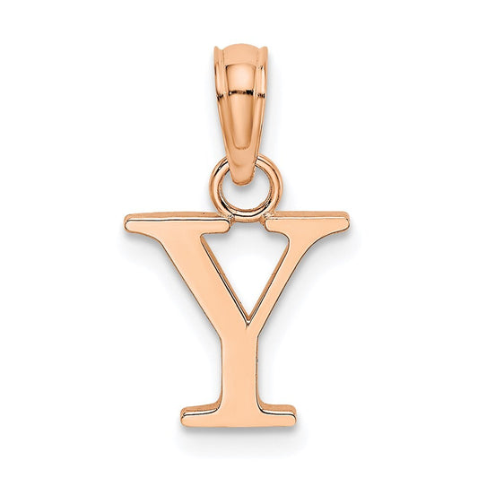 14k Rose Gold Polished Block Letter Y Initial Pendant for Women