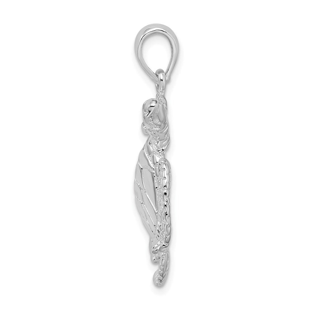 Sterling Silver Rhodium-Plated Polished Large Swimming Sea Turtle Pendant