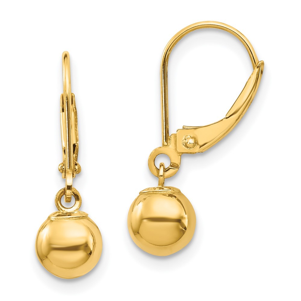 14k Yellow Gold Dangle 6mm Bead Drop Dangle Earrings