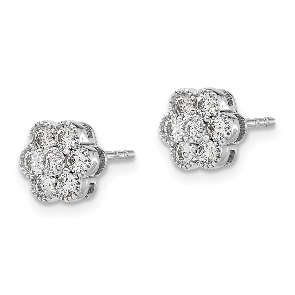 14k White Gold Floral Diamond Stud Earrings