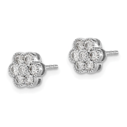 14k White Gold Floral Diamond Stud Earrings